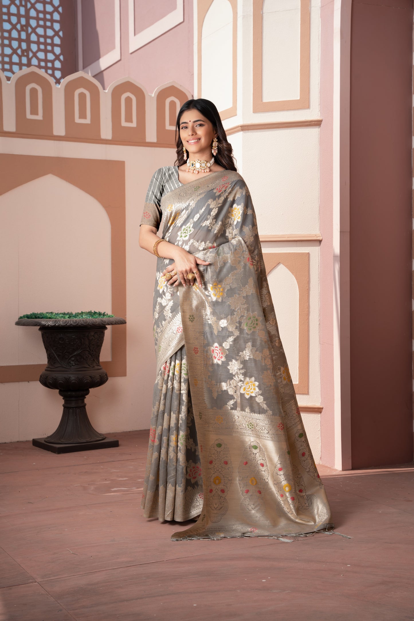 Riddhi Grey Cotton Silk Saree