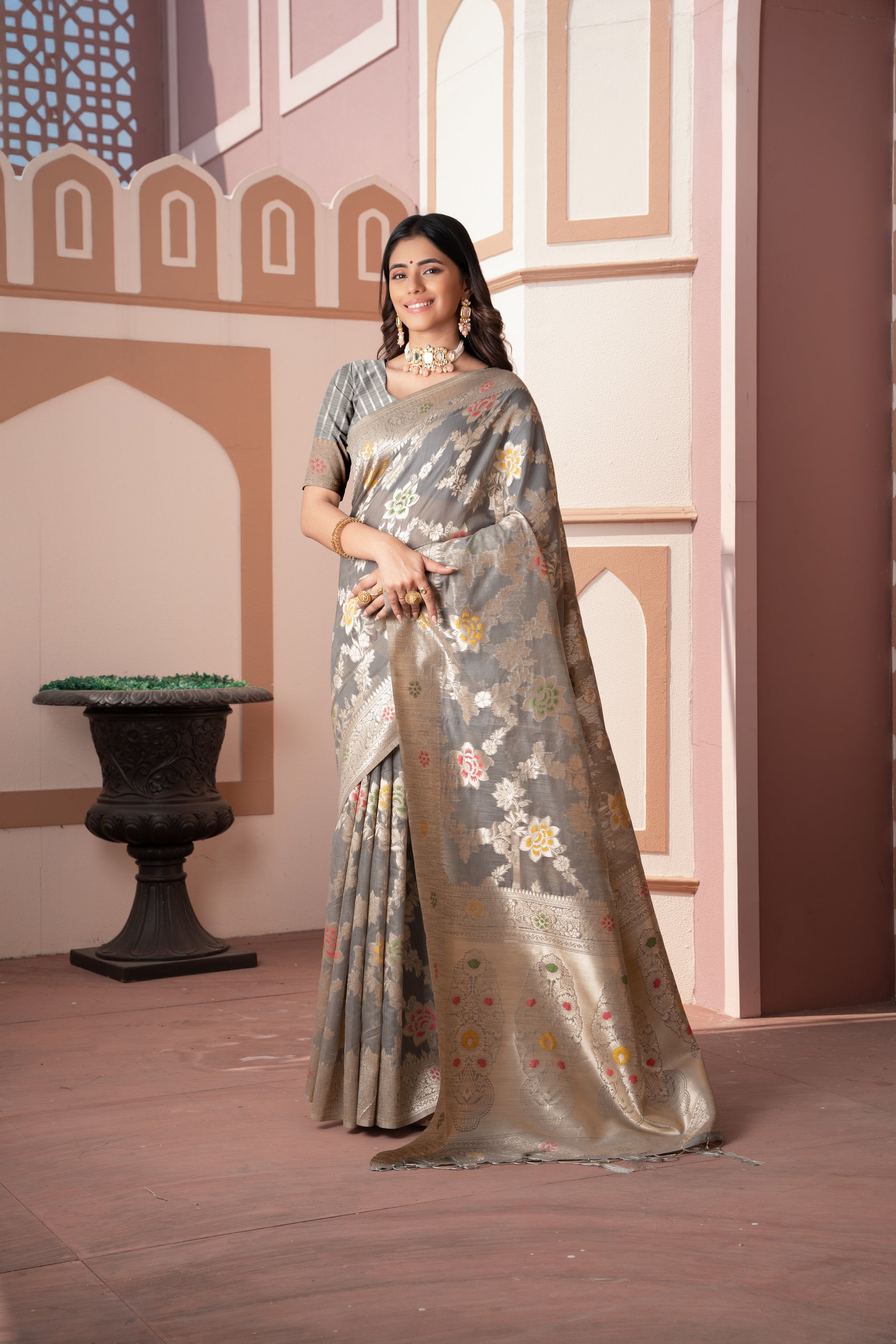 Riddhi Grey Cotton Silk Saree
