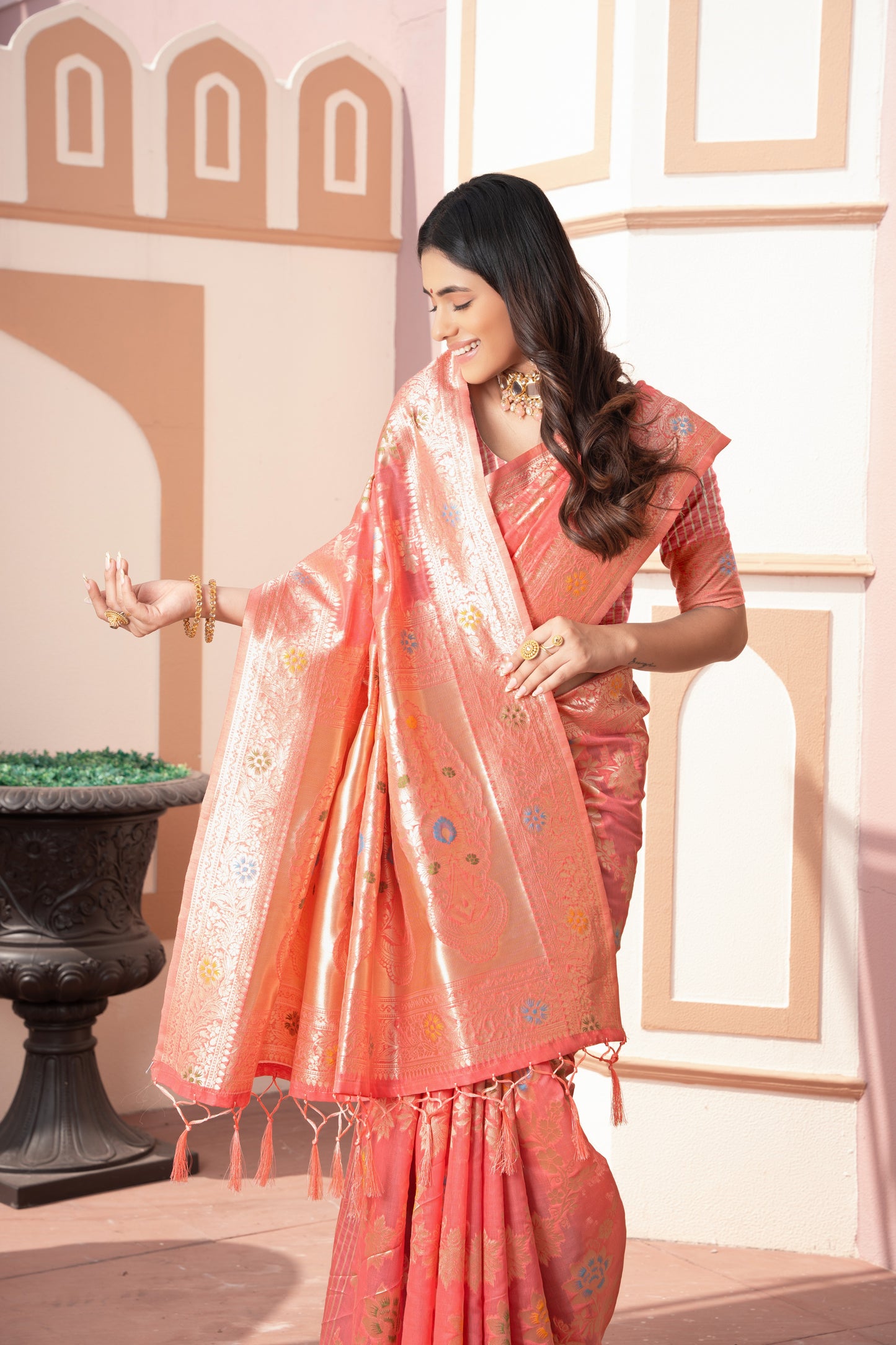 Riddhi Peach Cotton Silk Saree