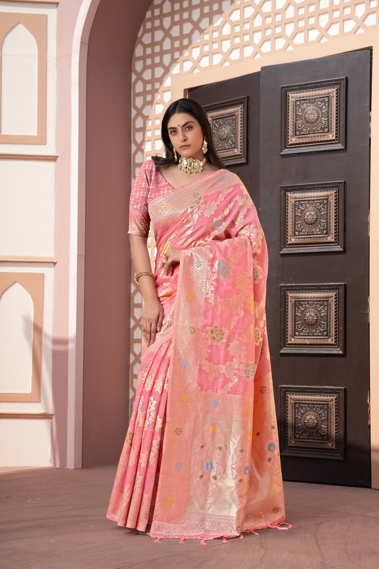 Riddhi Pink Cotton Silk Saree