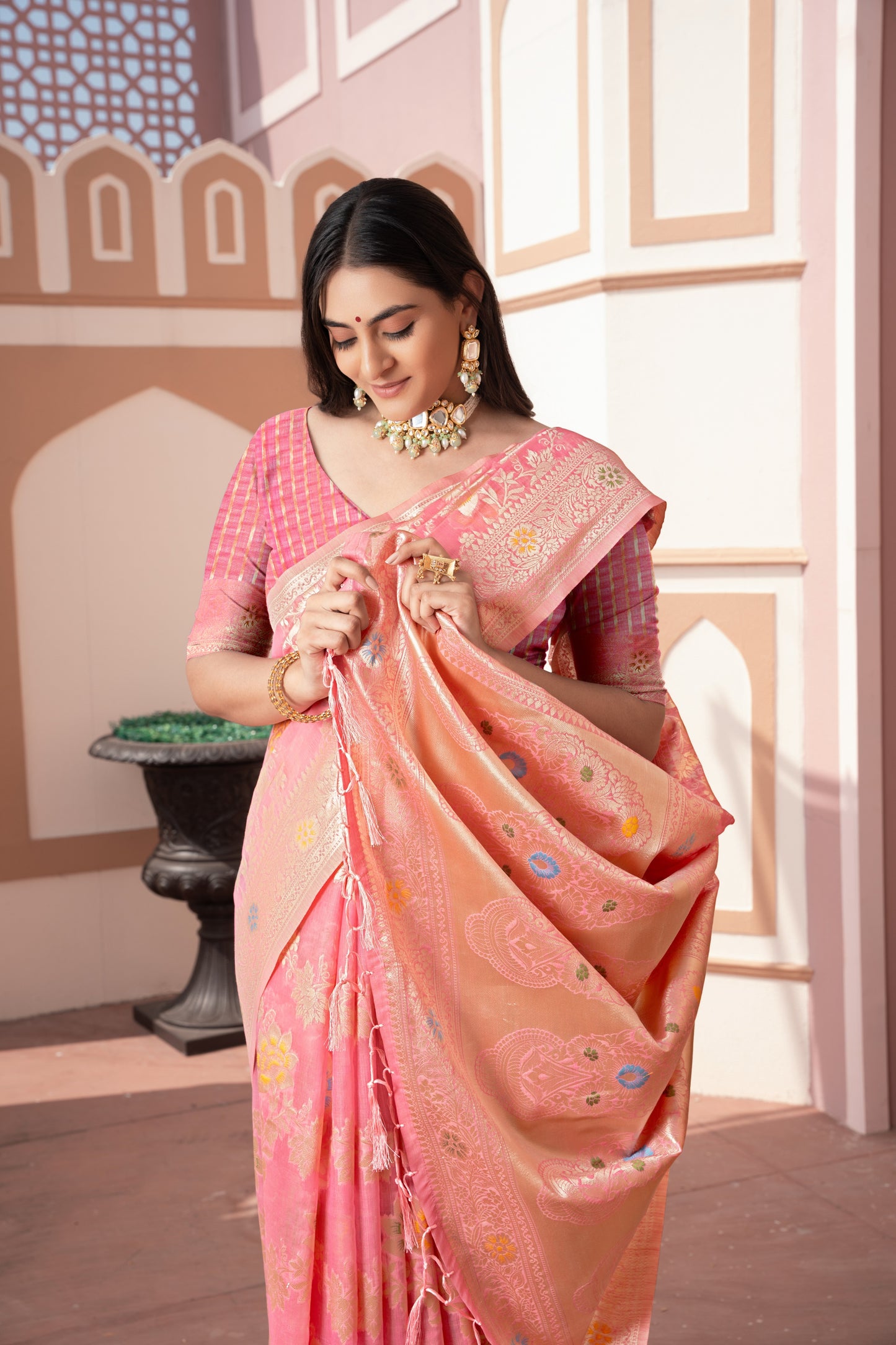 Riddhi Pink Cotton Silk Saree