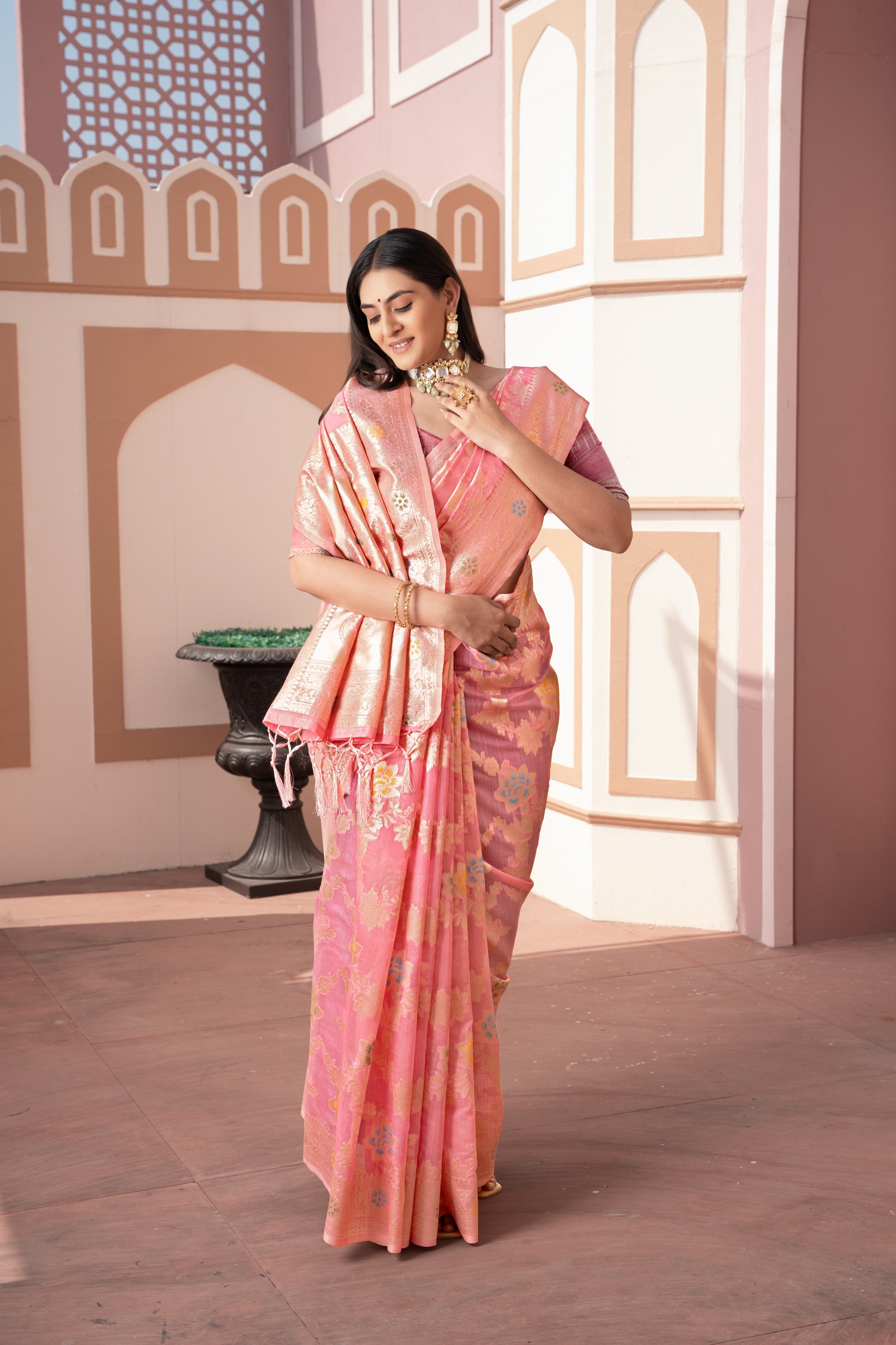 Riddhi Pink Cotton Silk Saree