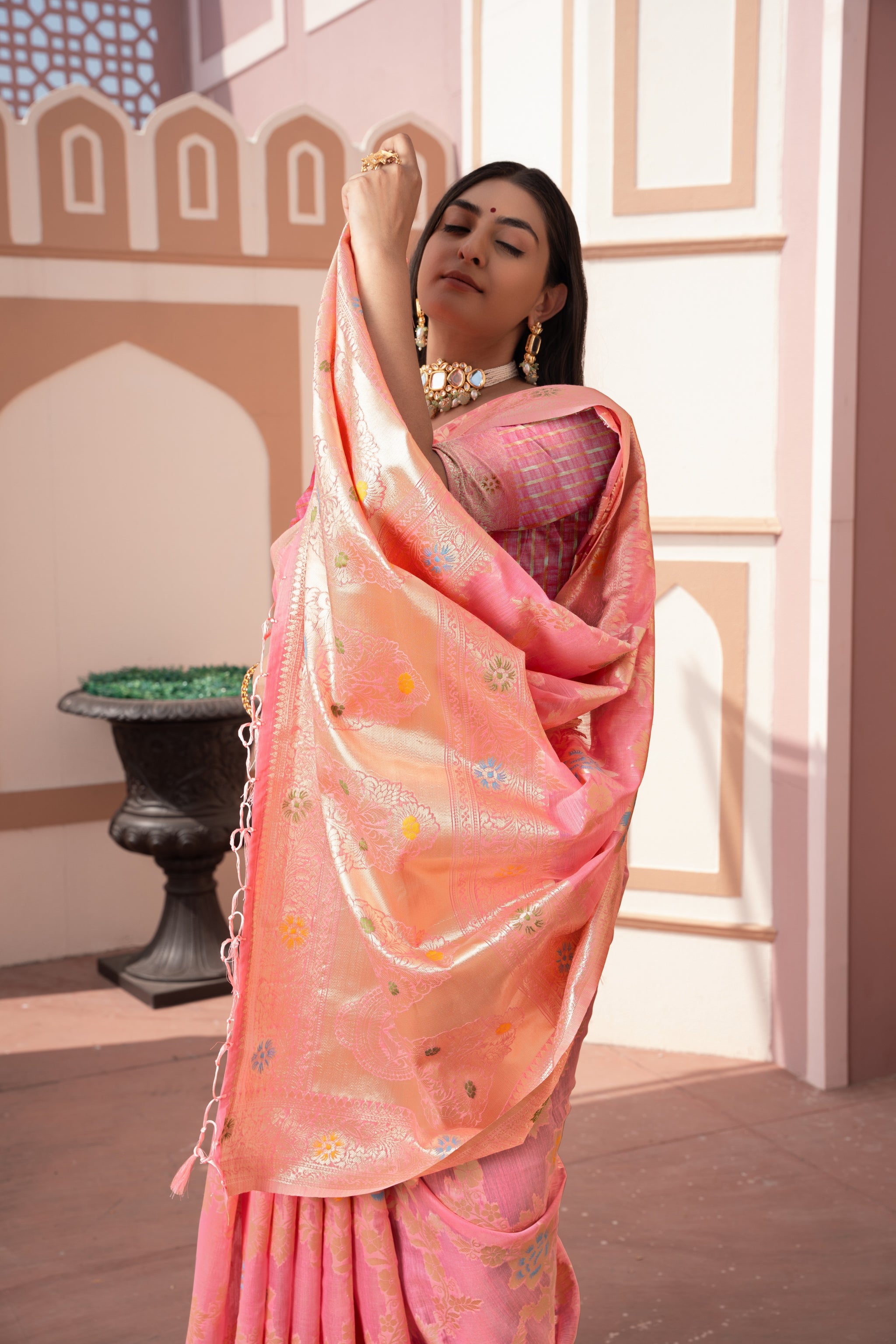 Riddhi Pink Cotton Silk Saree