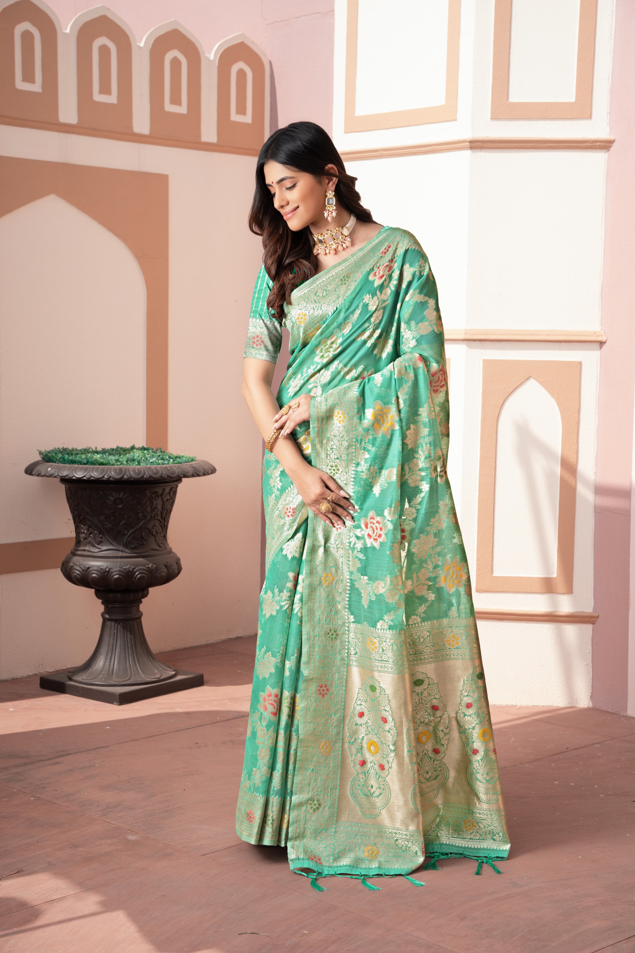 Riddhi Sea Green Cotton Silk Saree