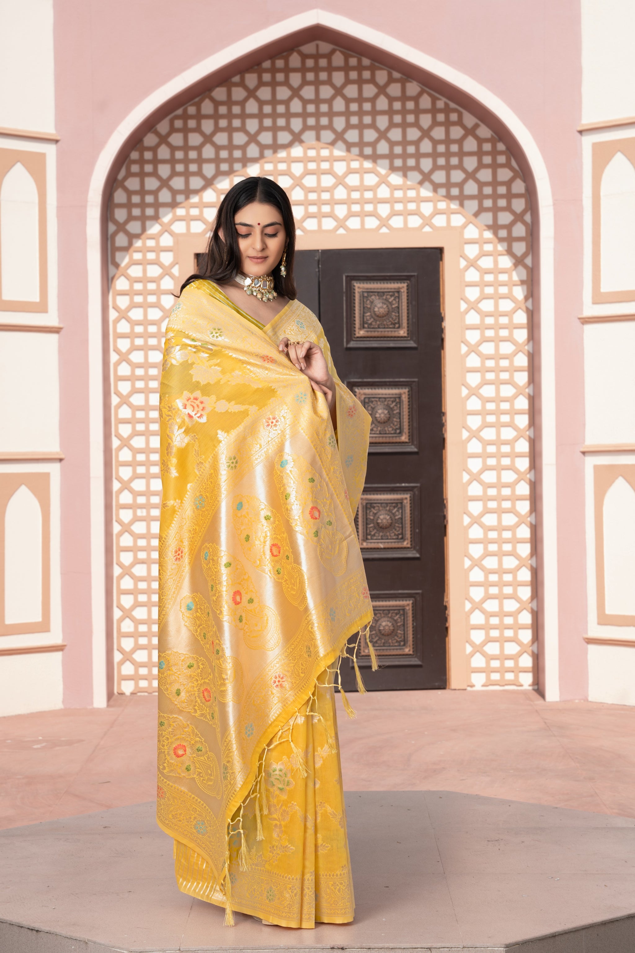 Riddhi Yellow Cotton Silk Saree