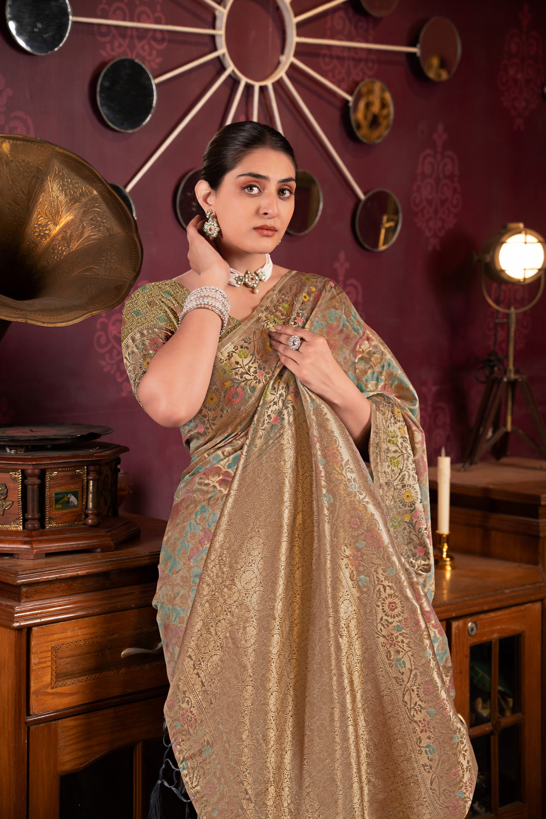 Riona Grey Organza Silk Woven Saree