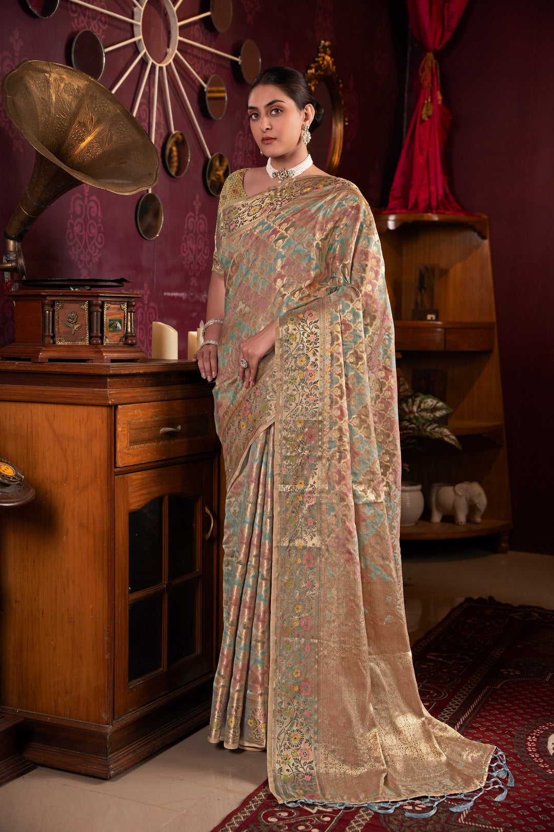 Riona Grey Organza Silk Woven Saree