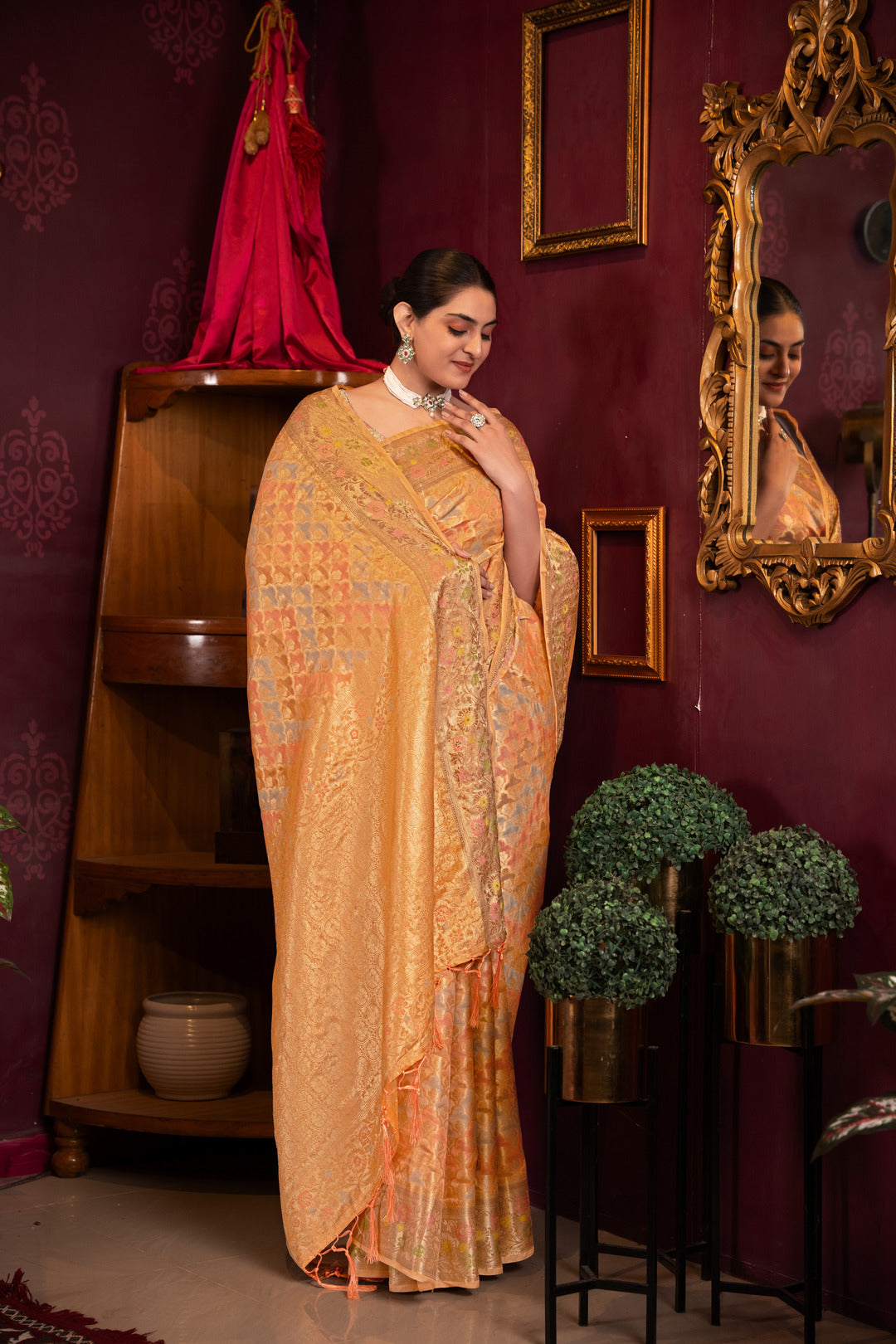 Riona Orange Organza Silk Woven Saree