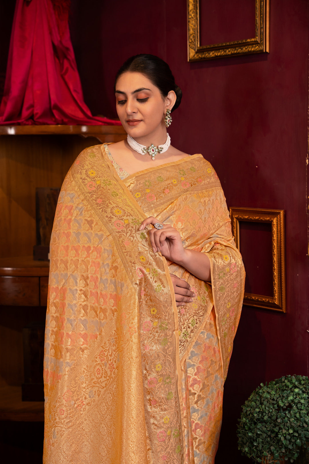 Riona Orange Organza Silk Woven Saree