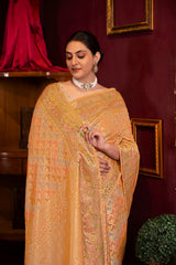 Riona Orange Organza Silk Woven Saree