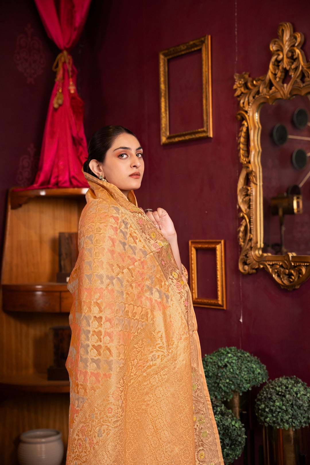 Riona Orange Organza Silk Woven Saree
