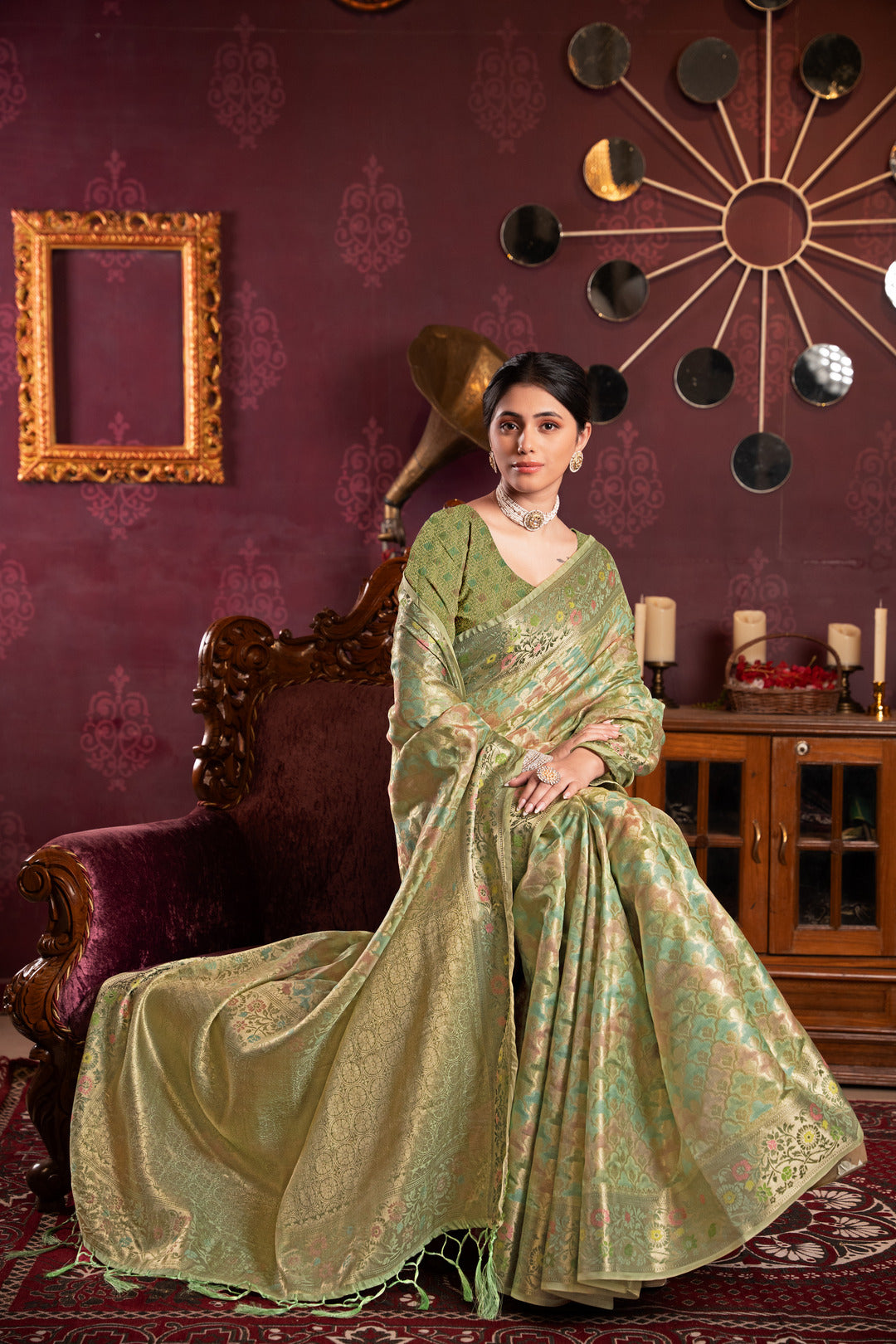 Riona Pista Organza Silk Woven Saree