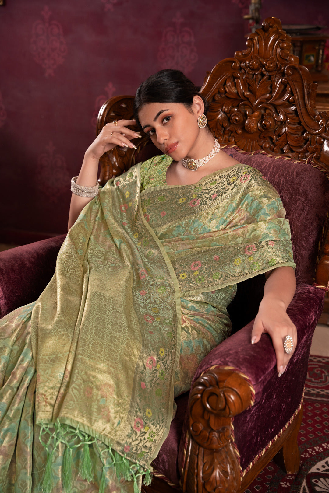 Riona Pista Organza Silk Woven Saree