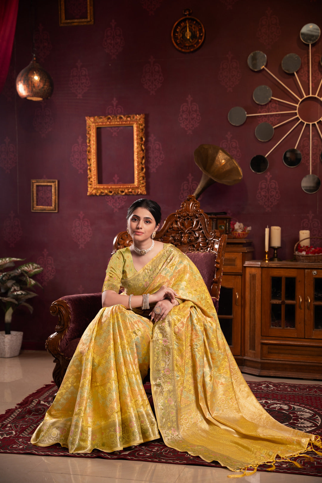Riona Yellow Organza Silk Woven Saree
