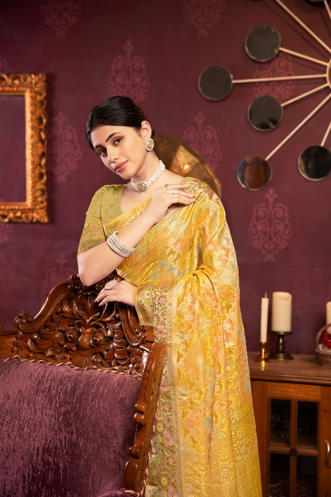 Riona Yellow Organza Silk Woven Saree