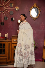 Ruby Beige & Pink Mul Cotton Woven Saree