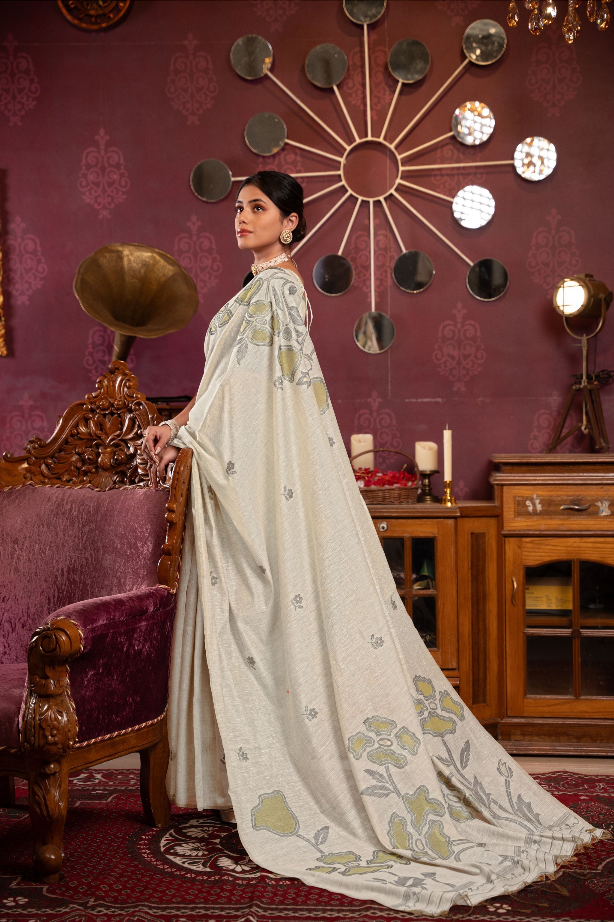 Ruby Beige & Pista Mul Cotton Woven Saree
