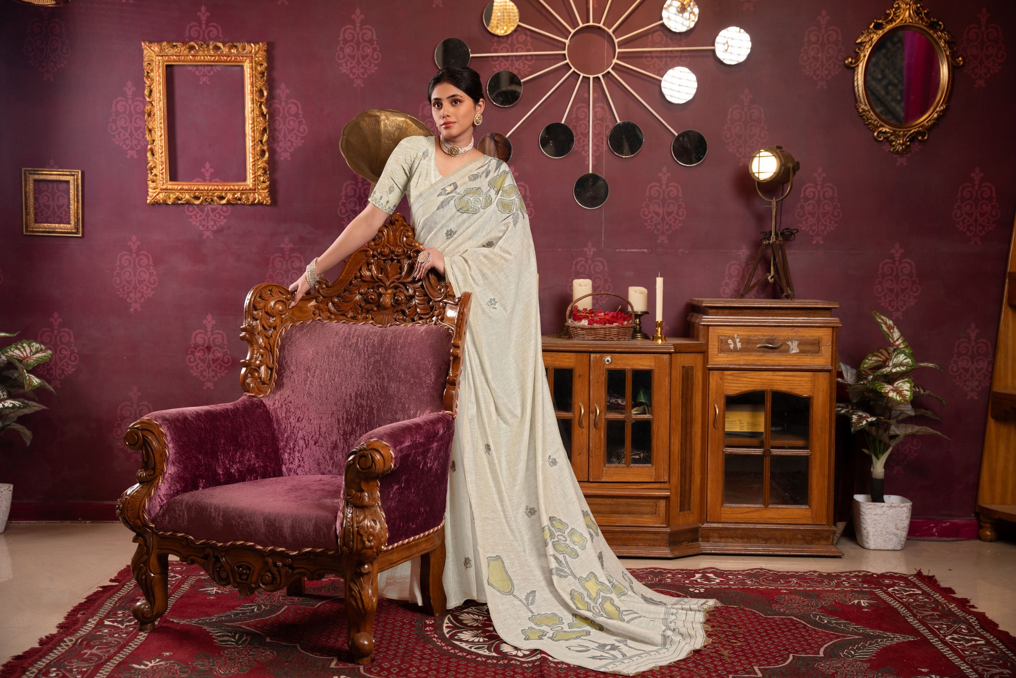 Ruby Beige & Pista Mul Cotton Woven Saree