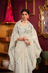 Ruby Beige & Yellow Mul Cotton Woven Saree