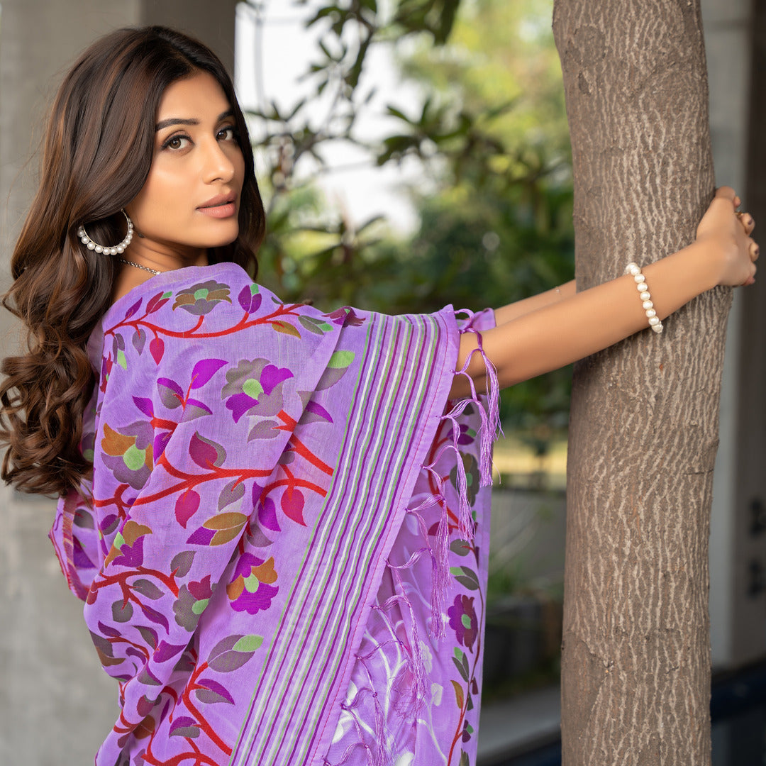 Ruhani Orchid Purple Cotton Jamdani Saree