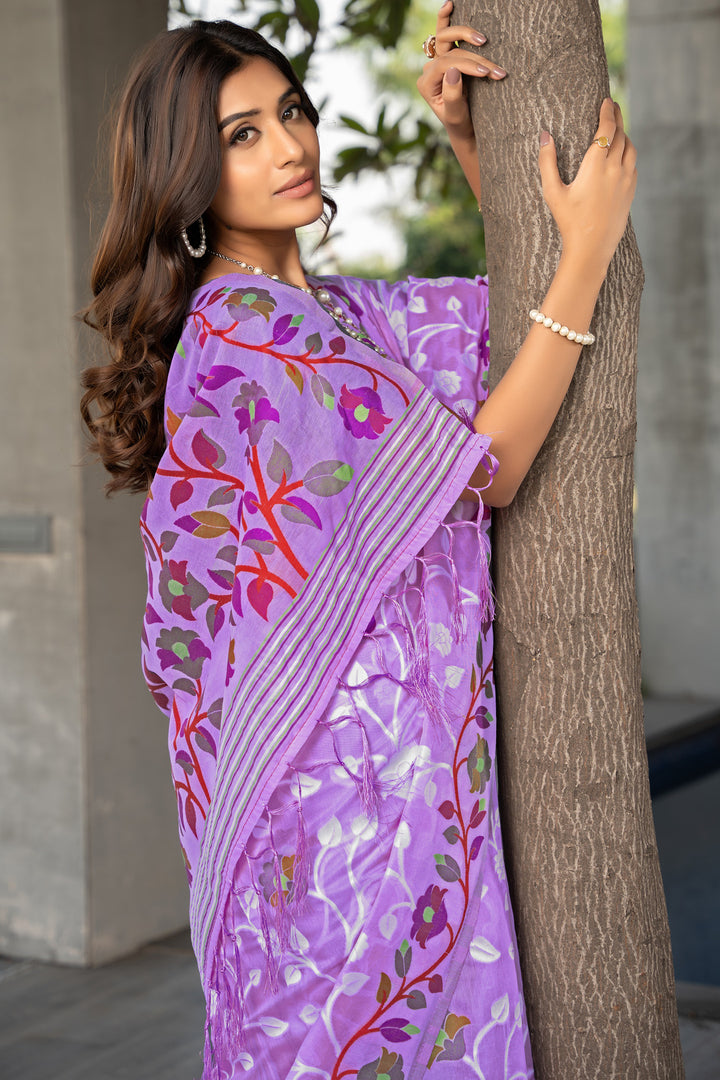 Ruhani Orchid Purple Cotton Jamdani Saree