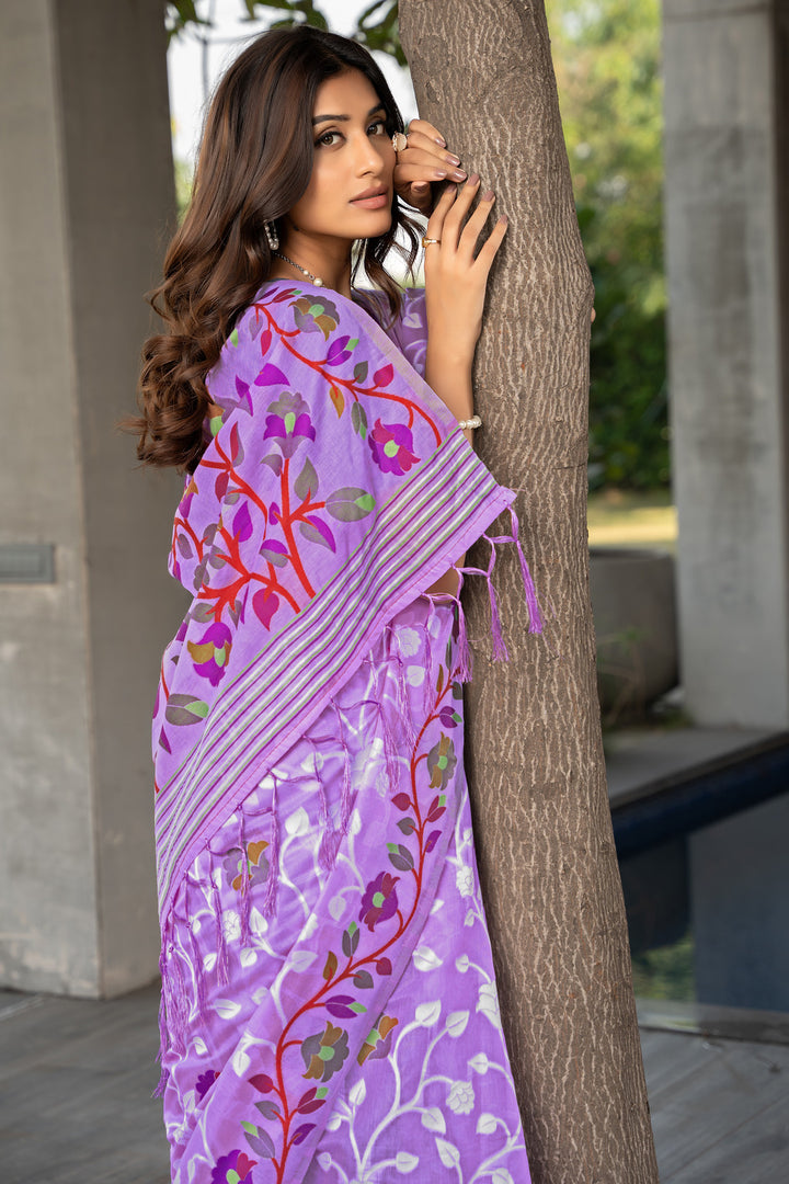 Ruhani Orchid Purple Cotton Jamdani Saree