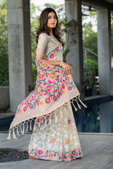 Ruhani Simply Off-White Cotton Jamdani Saree