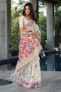 Ruhani Simply Off-White Cotton Jamdani Saree