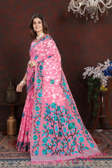Ruhani Cotton Candy Pink Cotton Jamdani Saree