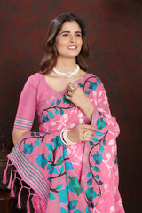 Ruhani Cotton Candy Pink Cotton Jamdani Saree