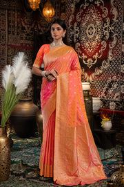 Saachi Silk Peach Banarasi Silk Woven Saree