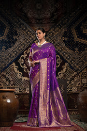 Saachi Silk Violet Banarasi Silk Woven Saree