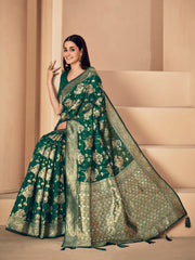 Sargam Cadmium Green Zari Woven Design Linen Saree