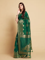 Load image into Gallery viewer, Satrangi Leaf Green Zari Woven Design Linen Saree
