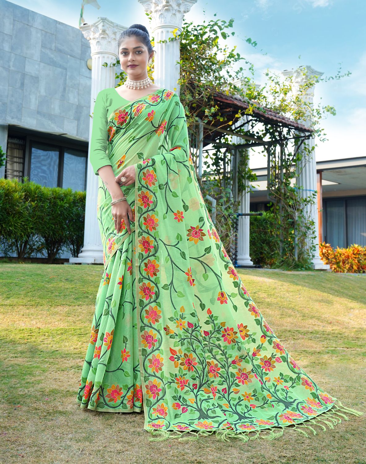 Ocean green dhakai jamdani high quality saree