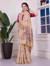 Shailja Oat Beige Muga Cotton Jamdani Saree With Contrast Blouse