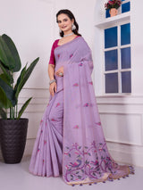 Shailja Moonlight Lavender Muga Cotton Jamdani Saree With Contrast Blouse