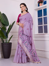 Shailja Moonlight Lavender Muga Cotton Jamdani Saree With Contrast Blouse