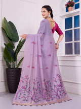Shailja Moonlight Lavender Muga Cotton Jamdani Saree With Contrast Blouse