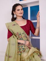 Shailja Pale Pista Muga Cotton Jamdani Saree With Contrast Blouse