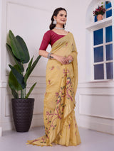 Shailja Mellow Yellow Muga Cotton Jamdani Saree With Contrast Blouse