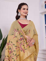 Shailja Mellow Yellow Muga Cotton Jamdani Saree With Contrast Blouse