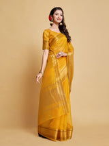 Siya Butterscotch Yellow Solid Zari Design Organza Saree