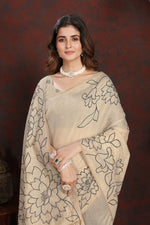 Load image into Gallery viewer, Sketch Beige &amp; Black Pure Mul Cotton Jamdani Saree
