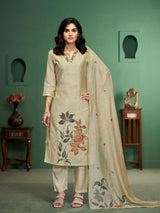 Silk Petals Beige Viscose Cotton Stitched Suit Sets