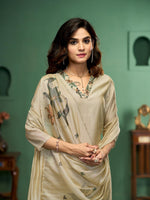 Load image into Gallery viewer, Silk Petals Beige Viscose Cotton Stitched Suit Sets
