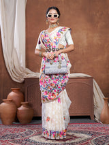 Suhani Off-White Cotton Jamdani Saree