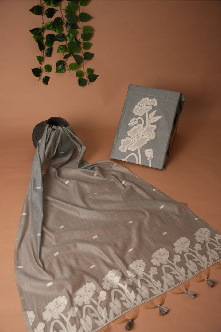 Classic Cloth Grey Cotton Unstitched Suit Set