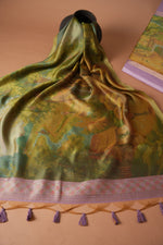 Load image into Gallery viewer, Serene Silhouettes Purple Muga Cotton Woven Senery Unstitched Suit Set
