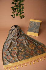 Load image into Gallery viewer, Serene Silhouettes Yellow Muga Cotton Woven Senery Unstitched Suit Set
